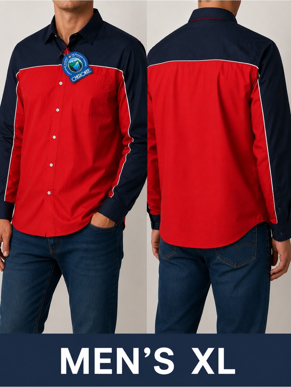 NWT Cherokee Colorblock Western Snap Shirt XL Y2K Workwear Retro